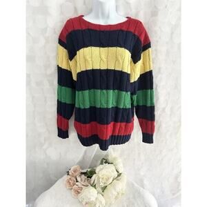 VTG 100% Silk Ralph Lauren Women’s Large Pullover Sweater Striped Nautical